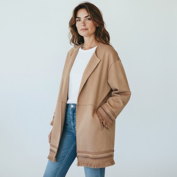 Zara Jackets & Blazers - Zara Long Pink Duster Cardigan Jacket 3/4 Sleeves Fringe - Size XS